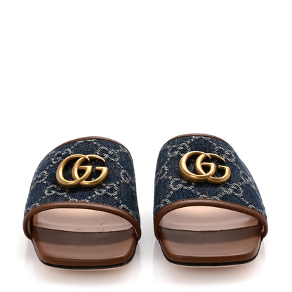 Gucci New Denim GG Monogram Miro Soft Calfskin Jolie Slide Sandals 37 Blue Tea Cuir Epilog 3 of 10