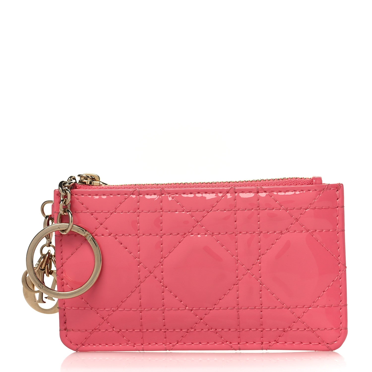 Christian Dior Patent Cannage Lady Dior Key Pouch Pink 1 of 8