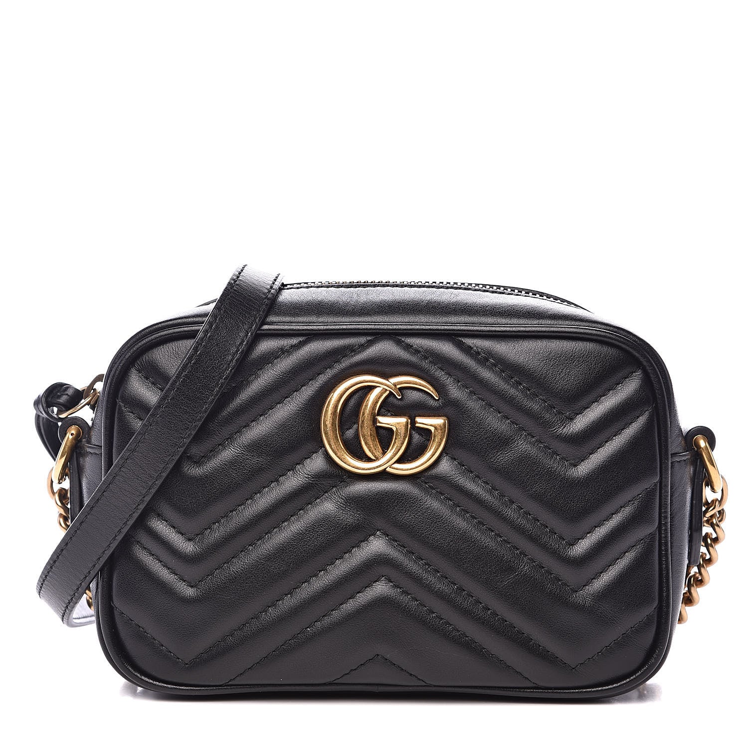 Gucci Calfskin Matelasse Mini GG Marmont Chain Shoulder Bag Black 1 of 14
