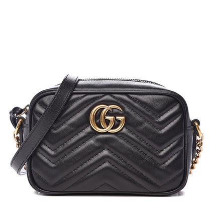 Gucci Calfskin Matelasse Mini GG Marmont Chain Shoulder Bag Black 1 of 14