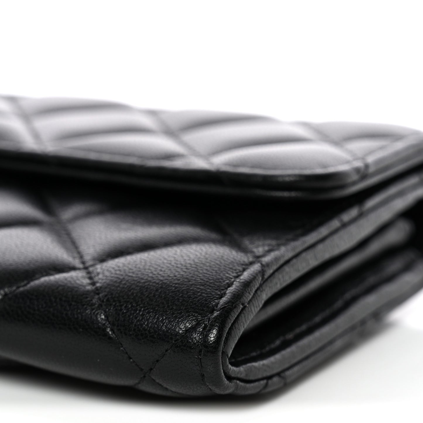 Lambskin Quilted Large Gusset Flap Wallet Black