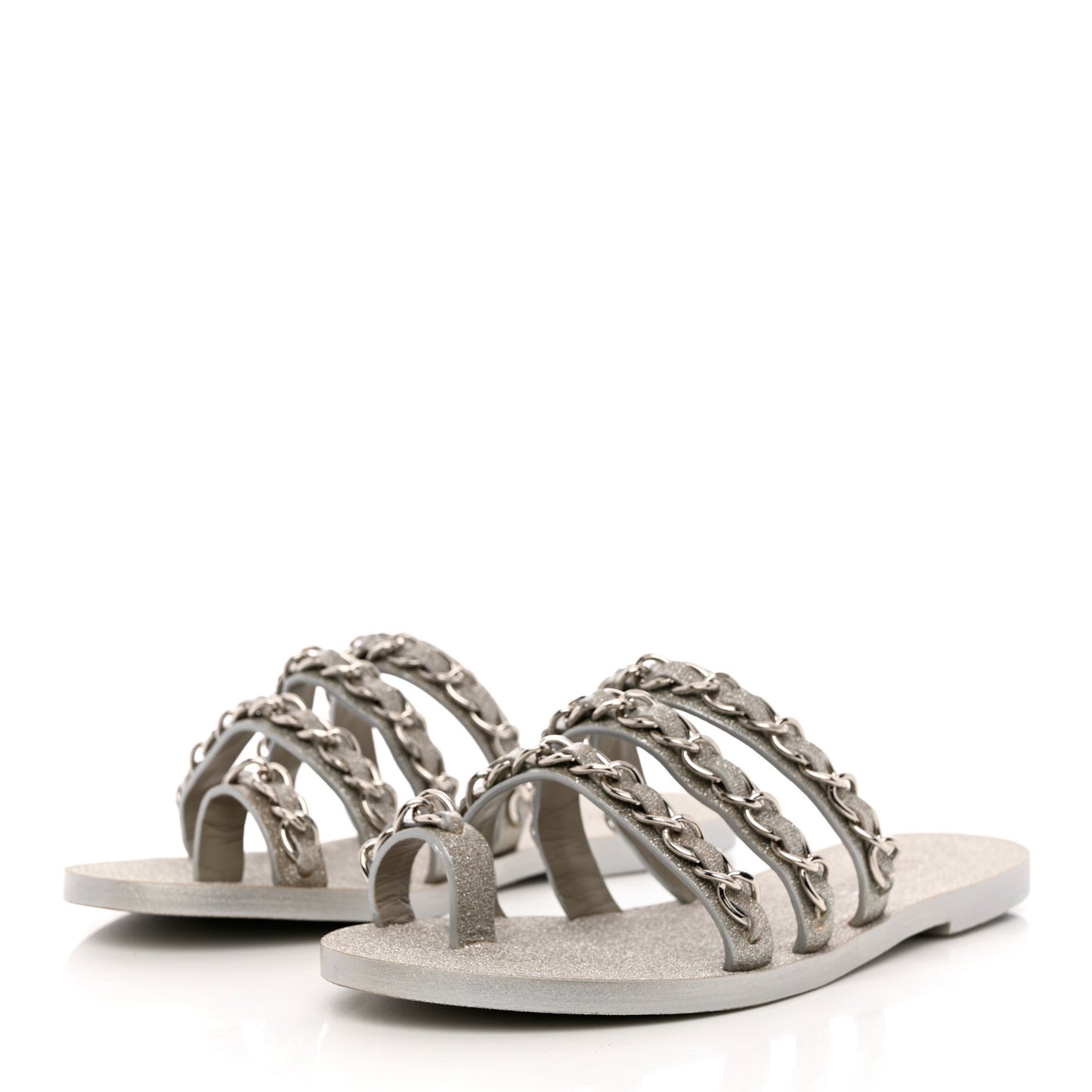 Fantasy Goatskin Chain Mules 38.5 Light Grey