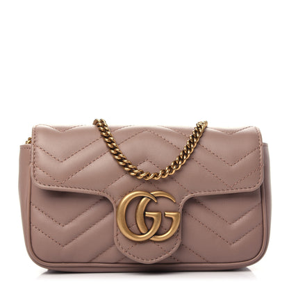 Gucci Calfskin Matelasse Super Mini GG Marmont Shoulder Bag Porcelain Rose 1 of 10