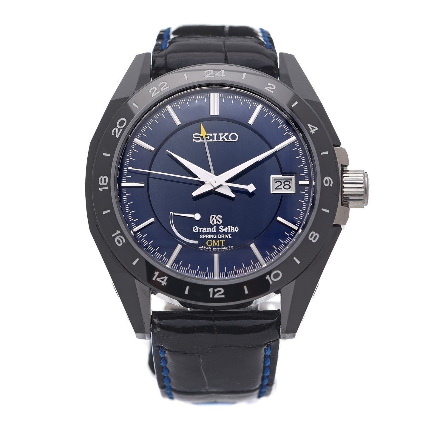 Ceramic Calfskin 46mm Spring Drive GMT Automatic Watch Blue SBGE039