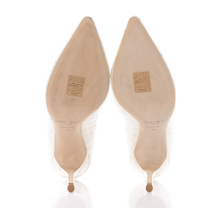 Jimmy Choo Mesh Glitter Pointy Toe Polka Dot Romy 85 Pumps 36 White Silver 6 of 10