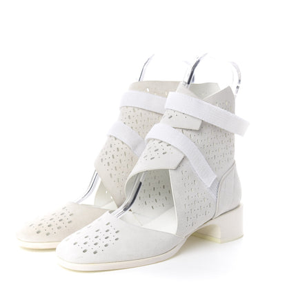 Chanel Suede Perforated Velcro Ankle Boots 38 White 3 of 10