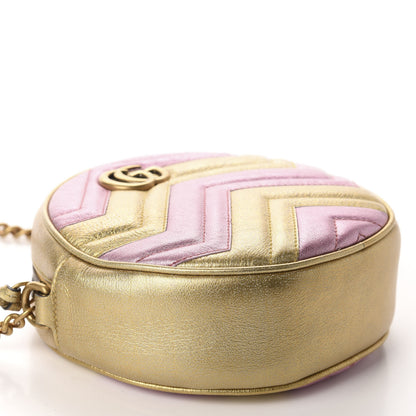 Gucci Metallic Calfskin Matelasse Mini GG Marmont Round Shoulder Bag Gold Pink 4 of 11