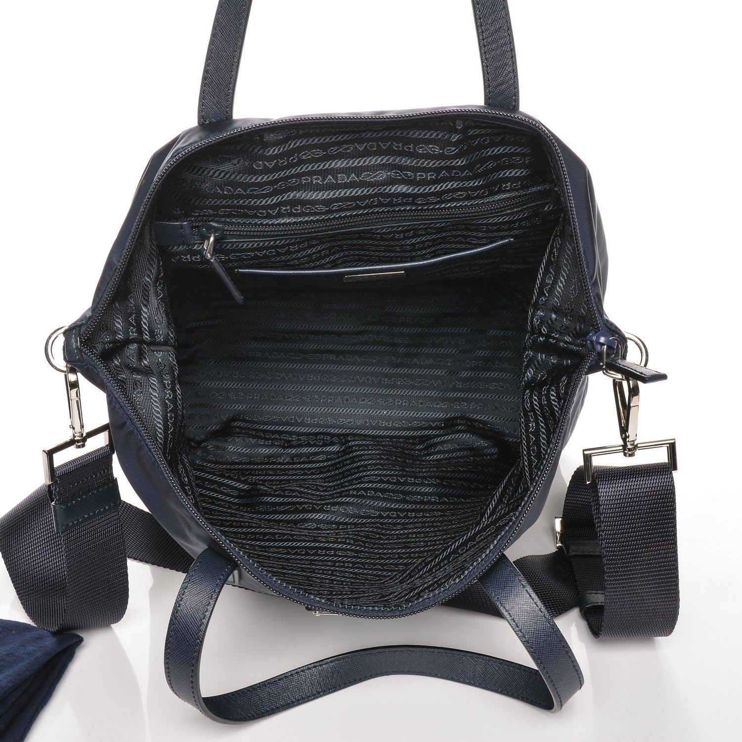 Prada Tessuto Nylon Saffiano Tote Blue 5 of 12