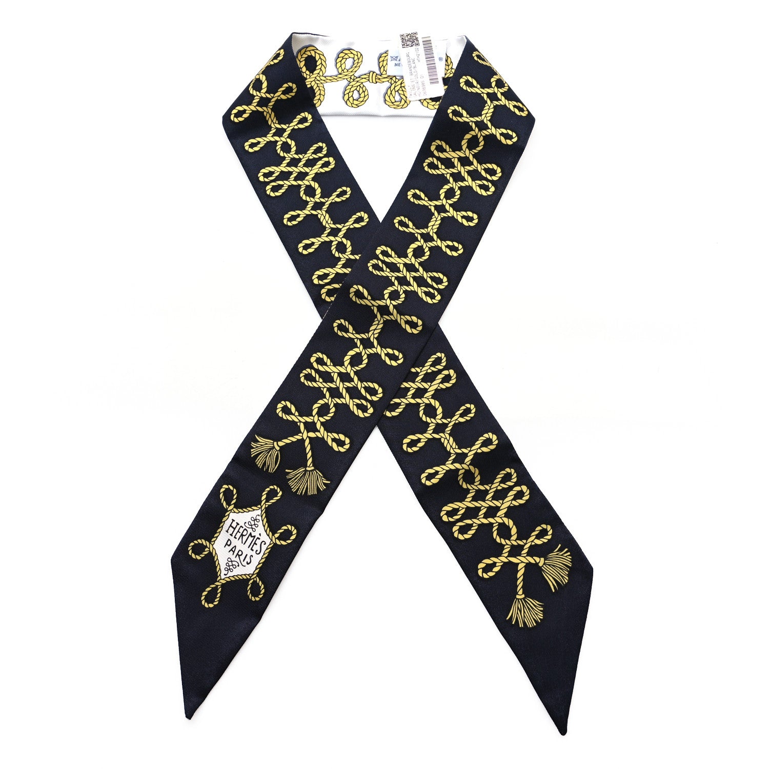 Hermes Silk Galons Et Brandebourg Twilly Black Gold White 1 of 3