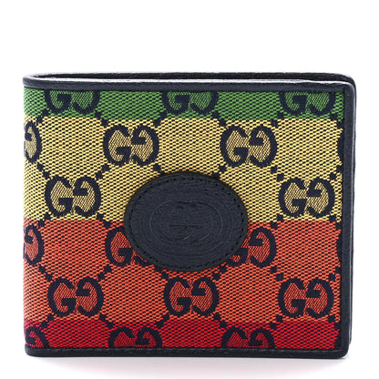 Gucci Monogram Multicolor Textured Calfskin Retro Interlocking G Bi-Fold Wallet Blue Rainbow 1 of 12