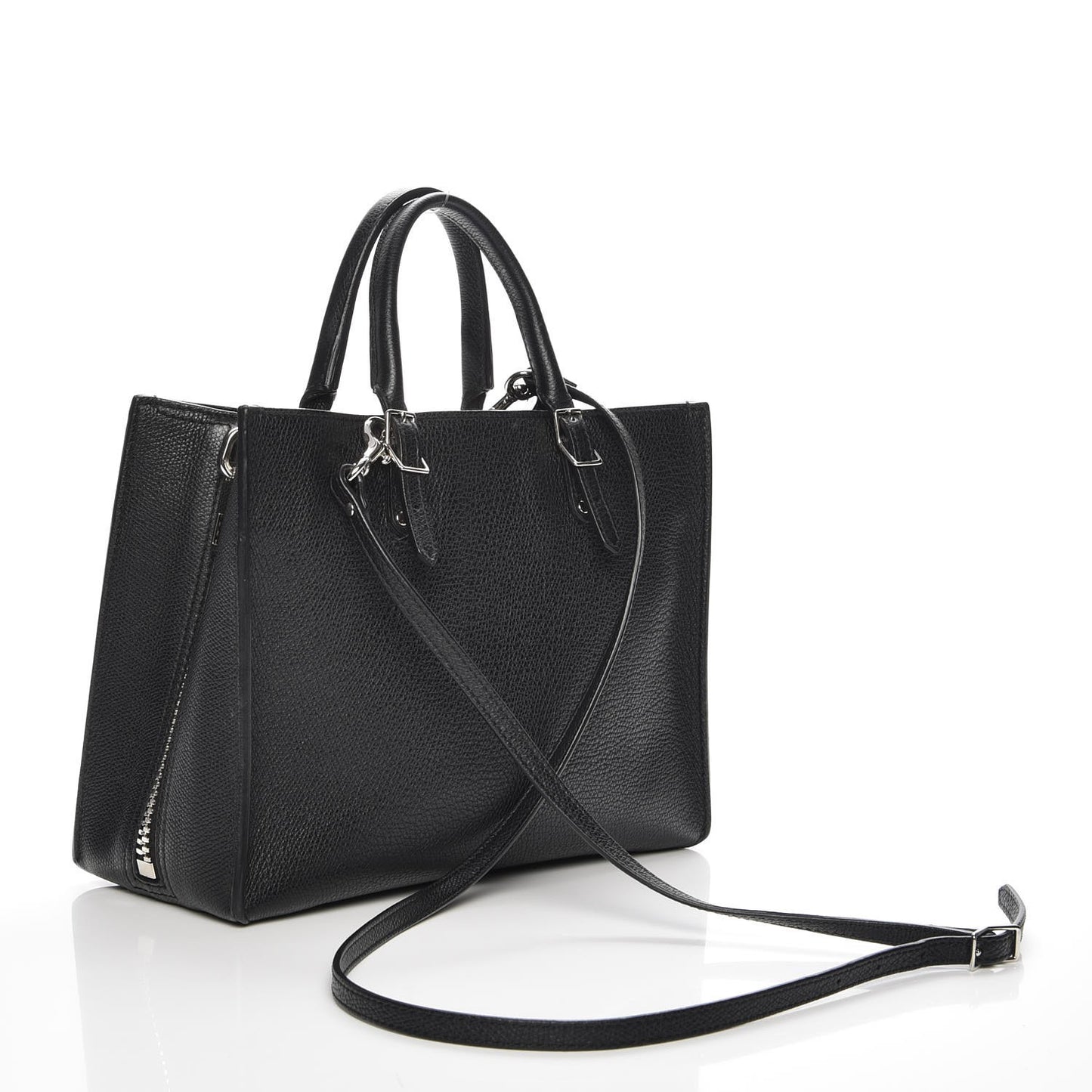 Grained Calfskin Plate Hardware Papier A6 Zip Around Tote Black