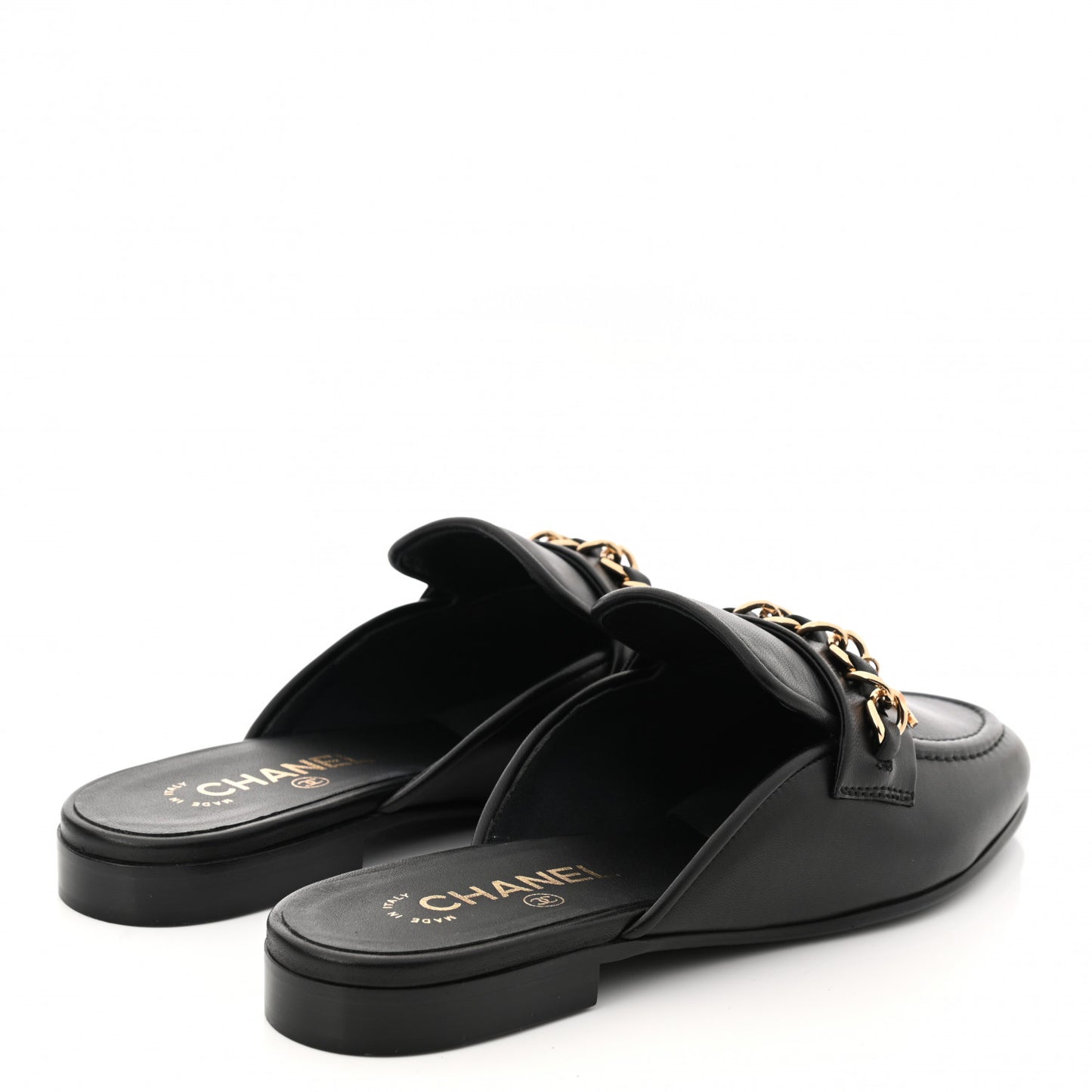 Lambskin Chain CC Mules 38 Black