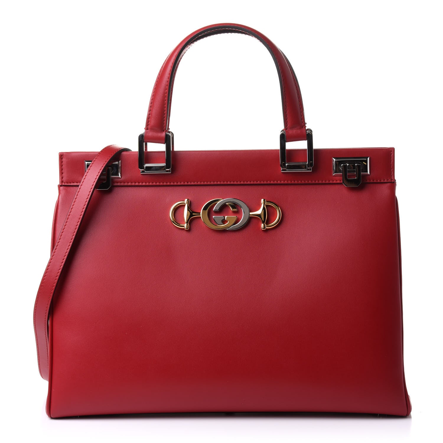Gucci Shibuya Calfskin Medium Zumi Top Handle Bag Hibiscus Red 1 of 10