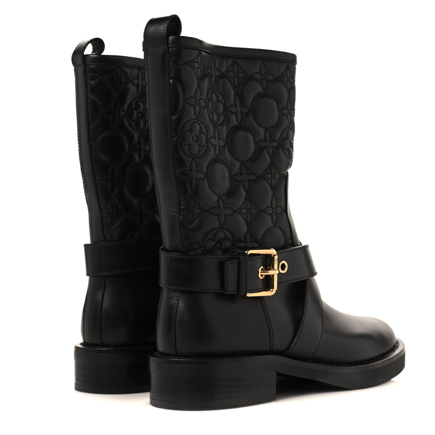 Louis Vuitton Calfskin Embossed Monogram Rebellion Half Boots 37.5 Black 4 of 8