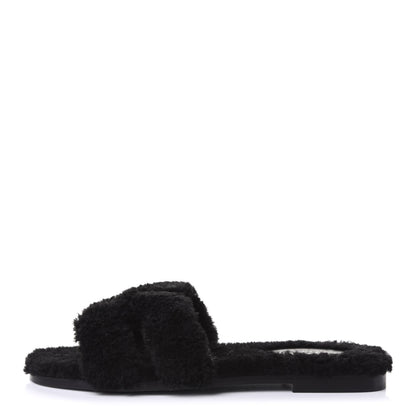 Hermes Woolskin Oran Sandals 38 Black 1 of 9