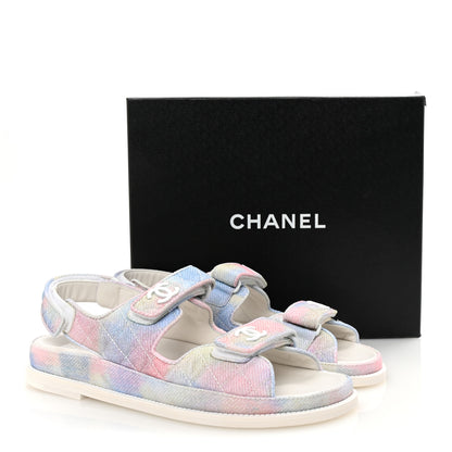 Chanel Printed Fabric Quilted Dad Sandals 41 Green Pink Blue 10 of 10