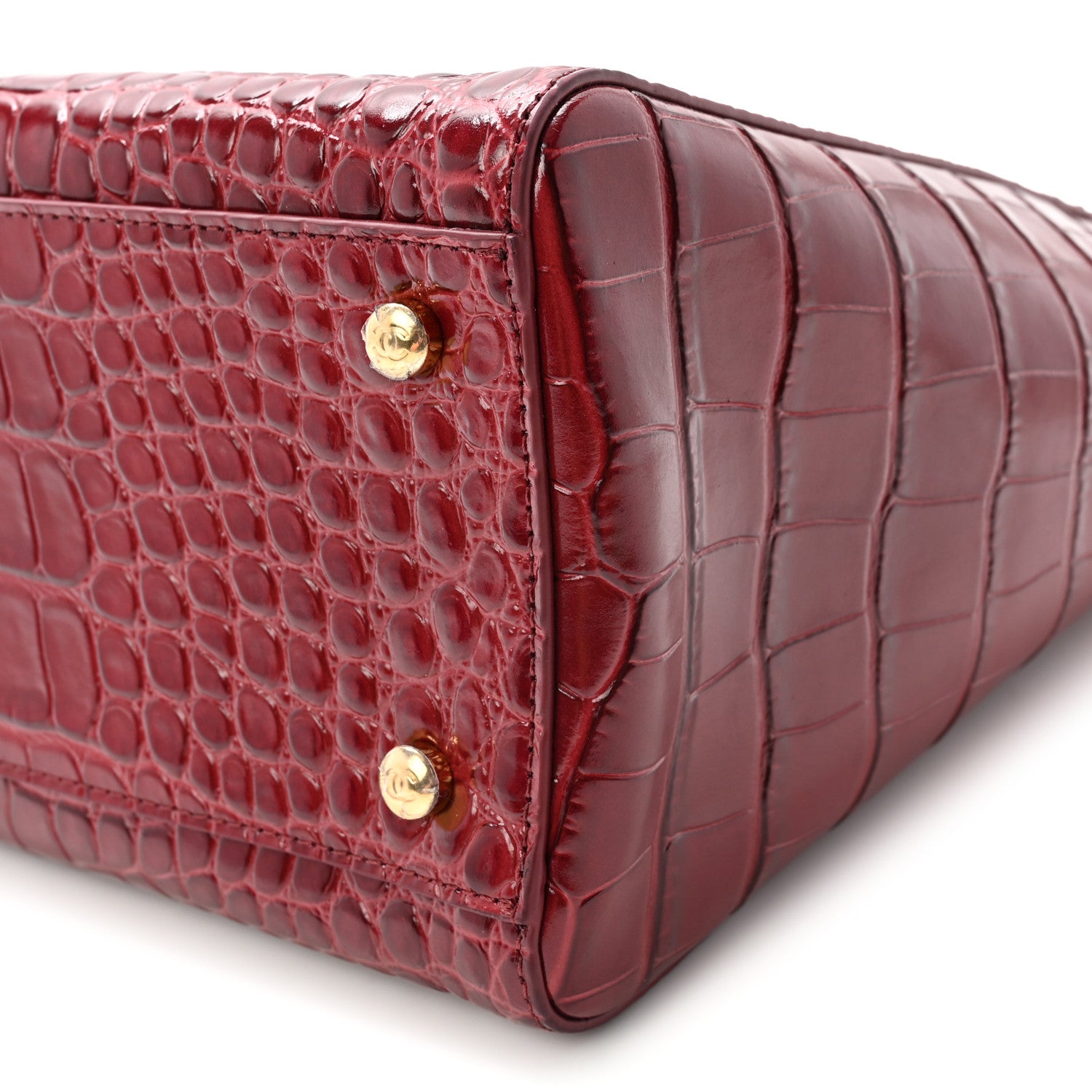 Chanel Calfskin Crocodile Embossed Archetype Small Shopping Tote Burgundy 10 of 10