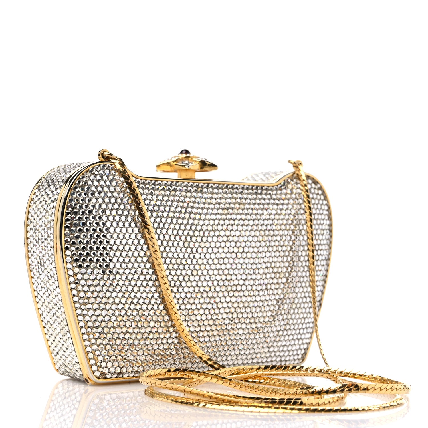 Judith Leiber Swarovski Crystal Minaudiere Clutch Gold Silver 4 of 13