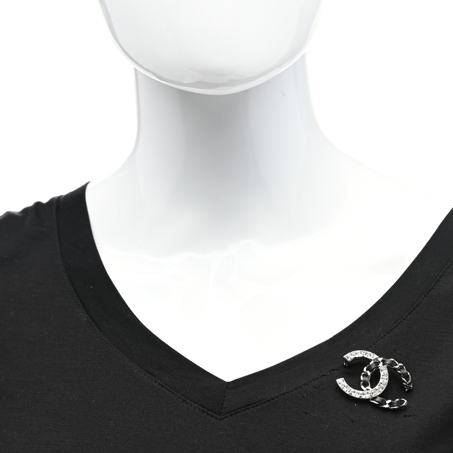 Lambskin Baguette Crystal CC Brooch Black Silver