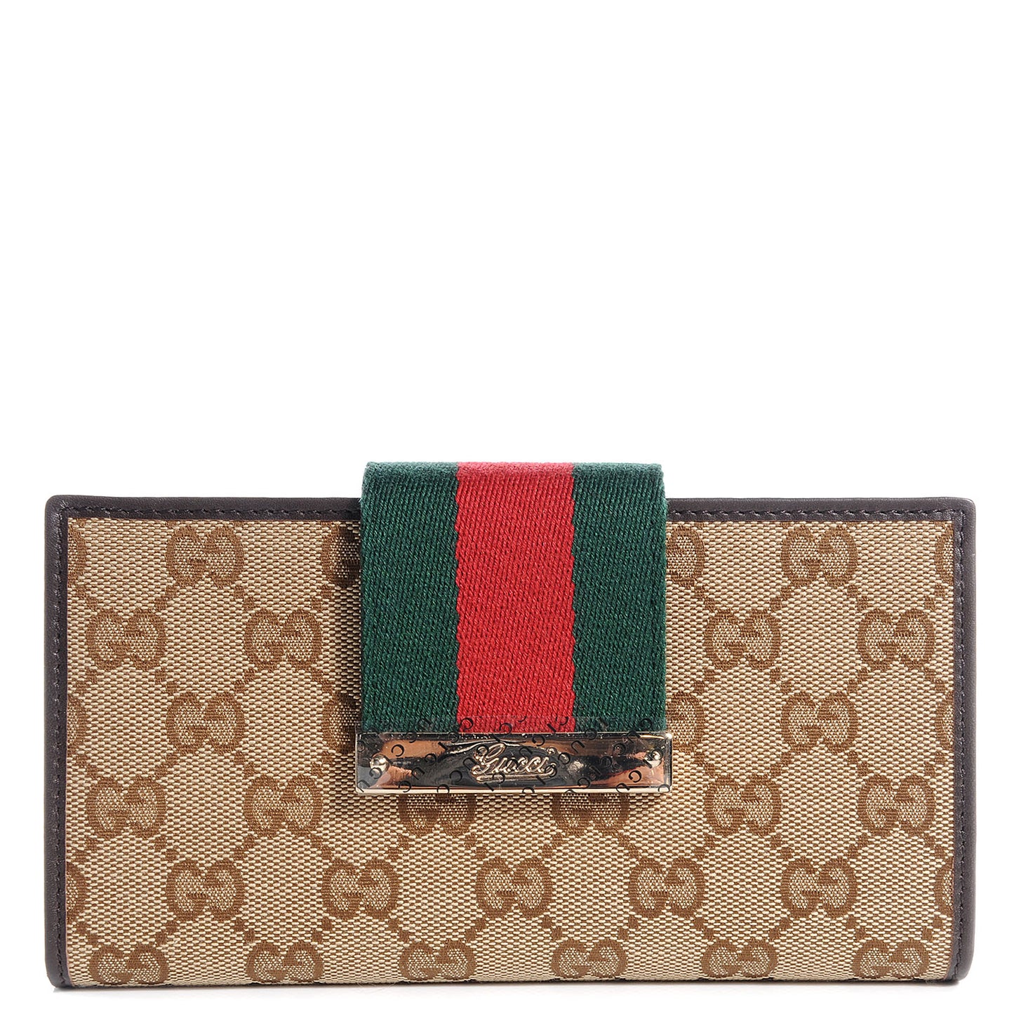 Monogram Calfskin Ladies Web Continental Wallet Beige Ebony Cocoa