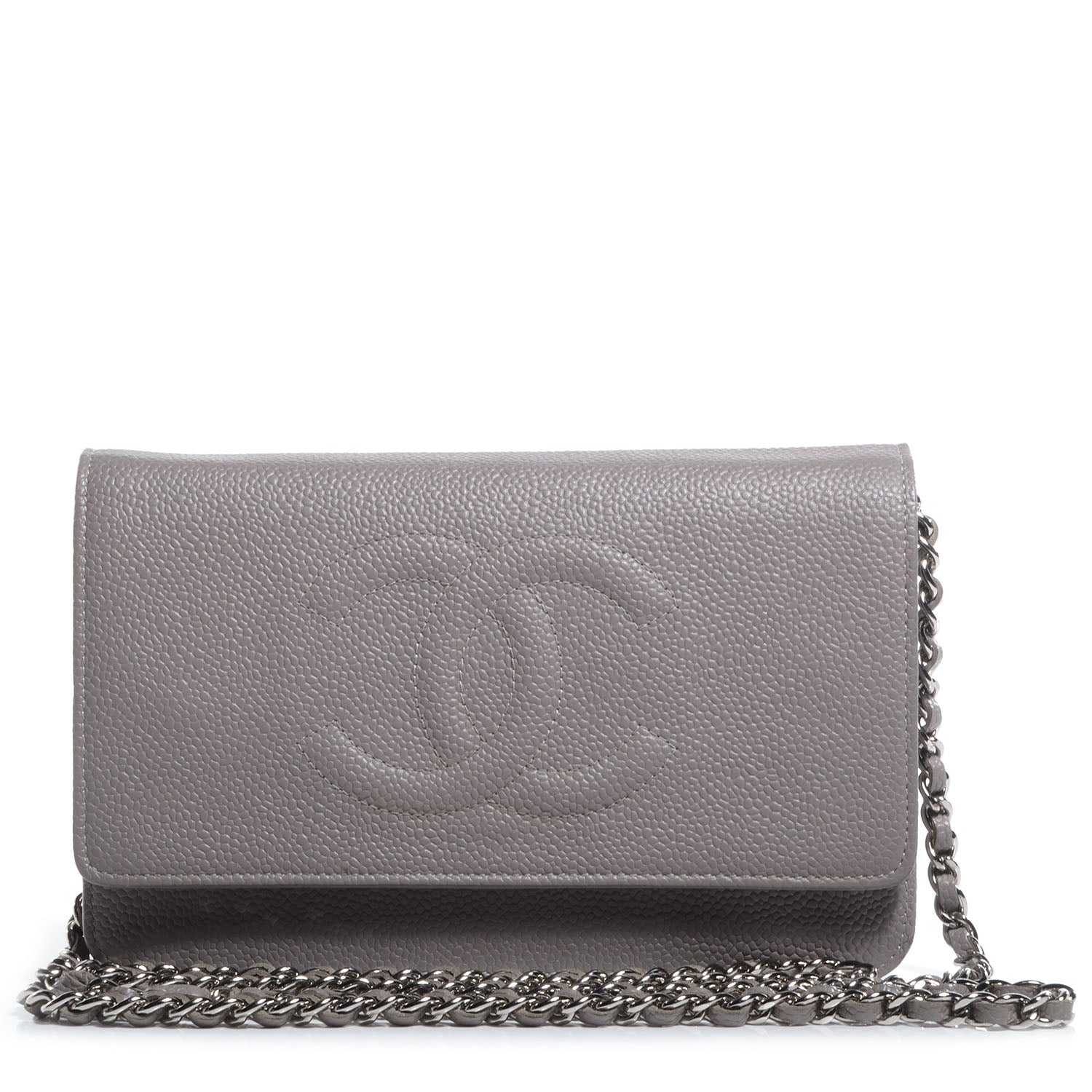 Chanel Caviar Timeless Wallet on Chain WOC Light Grey 1 of 8