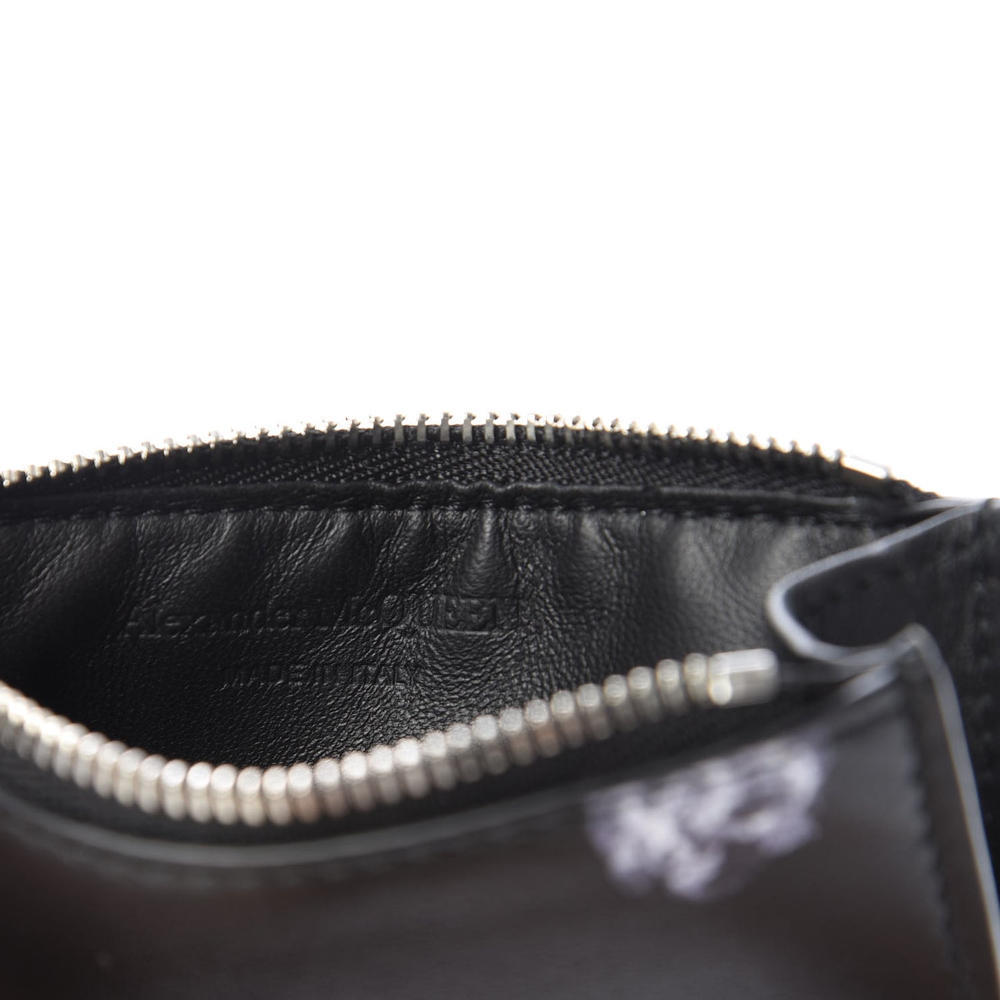 Calfskin Skull Rose 5 Fragments Zip Pouch Card Holder Black