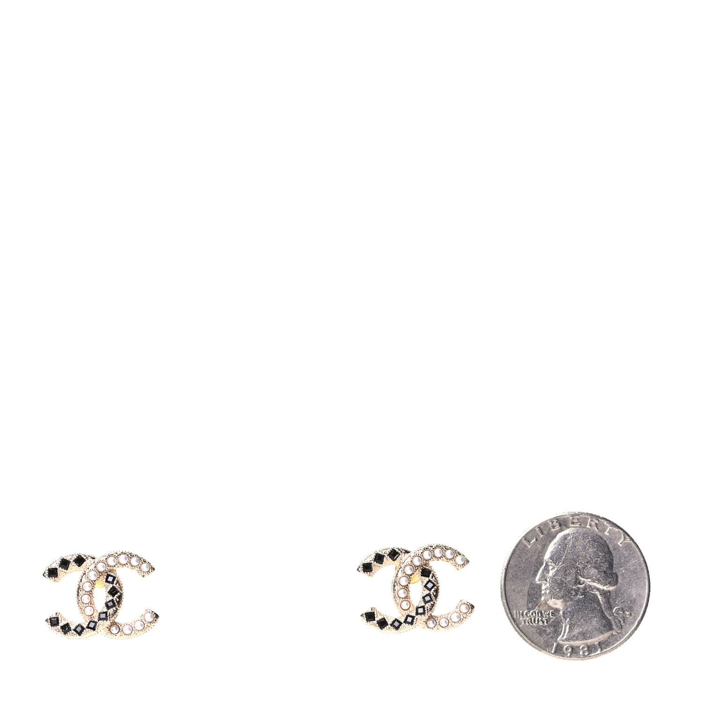 Resin Pearl CC Earrings Gold Black