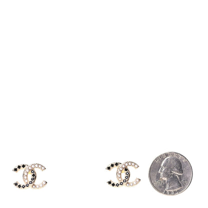 Chanel Resin Pearl CC Earrings Gold Black 2 of 5