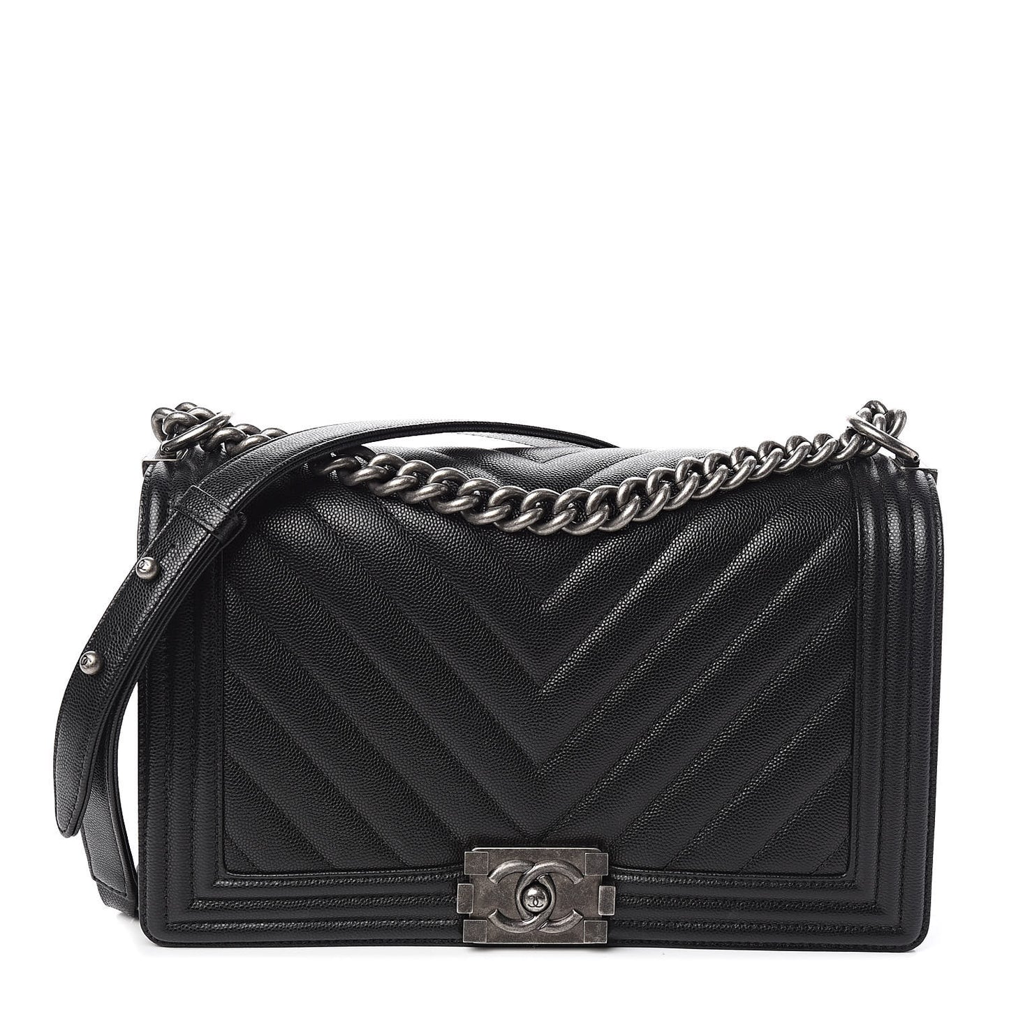 Caviar Chevron Quilted New Medium Boy Flap Black
