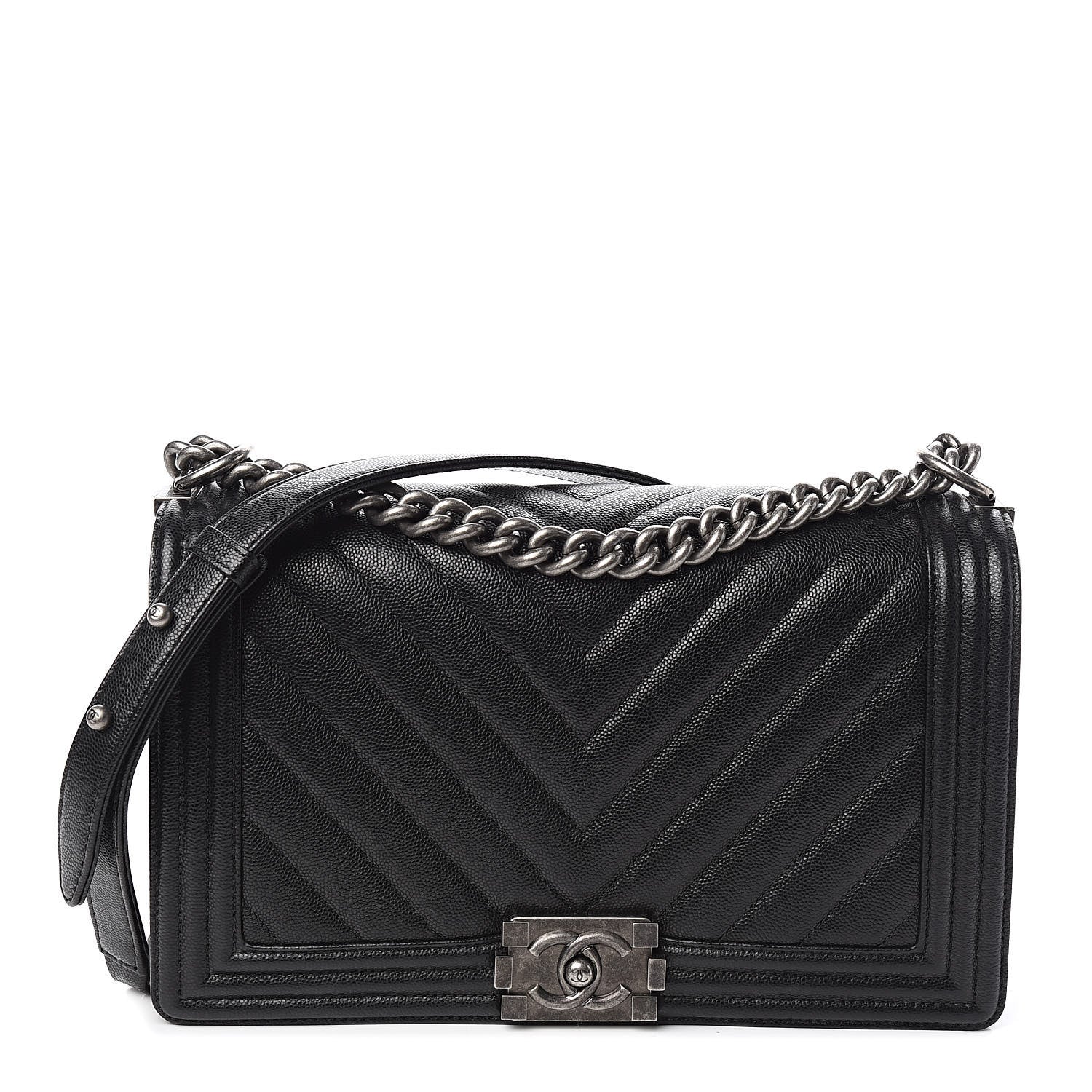 Chanel Caviar Chevron Quilted New Medium Boy Flap Black 1 of 10