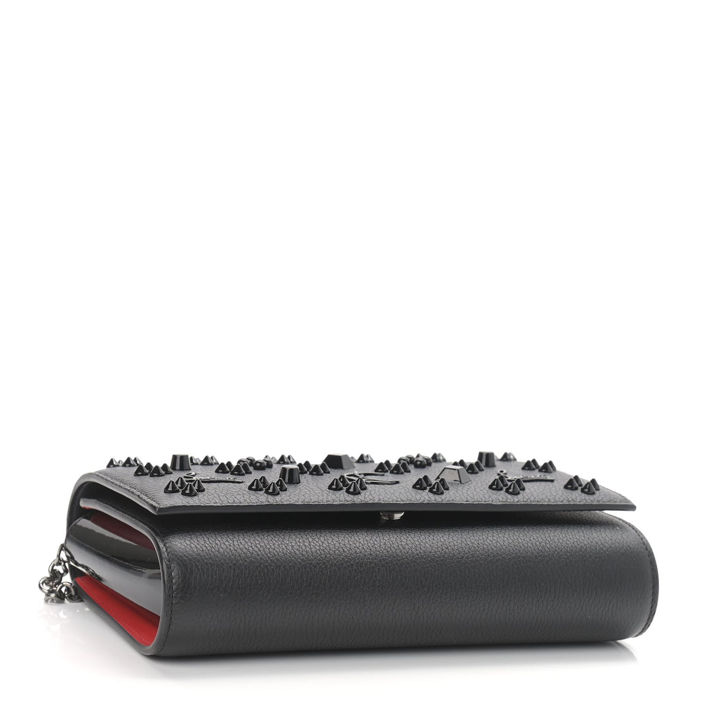 Calfskin Spikes Loubinthesky Paloma Clutch Black