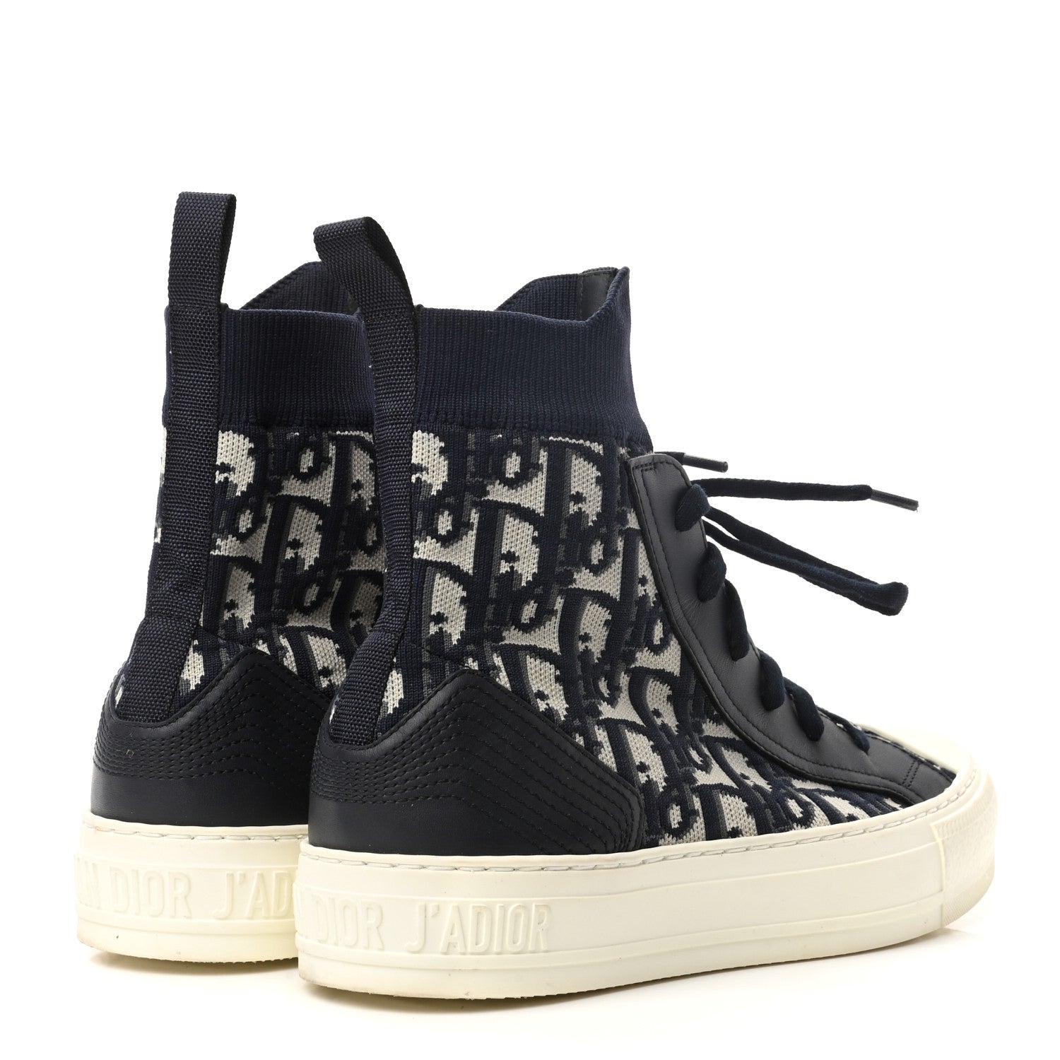 Christian Dior Technical Knit Calfskin Oblique Womens Walk'n Dior High Top Sneakers 36.5 Deep Blue 4 of 8