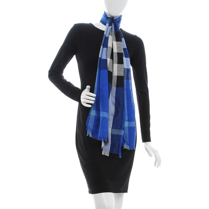 Burberry Silk Cashmere Half Mega Check Scarf Cobalt Blue 2 of 5