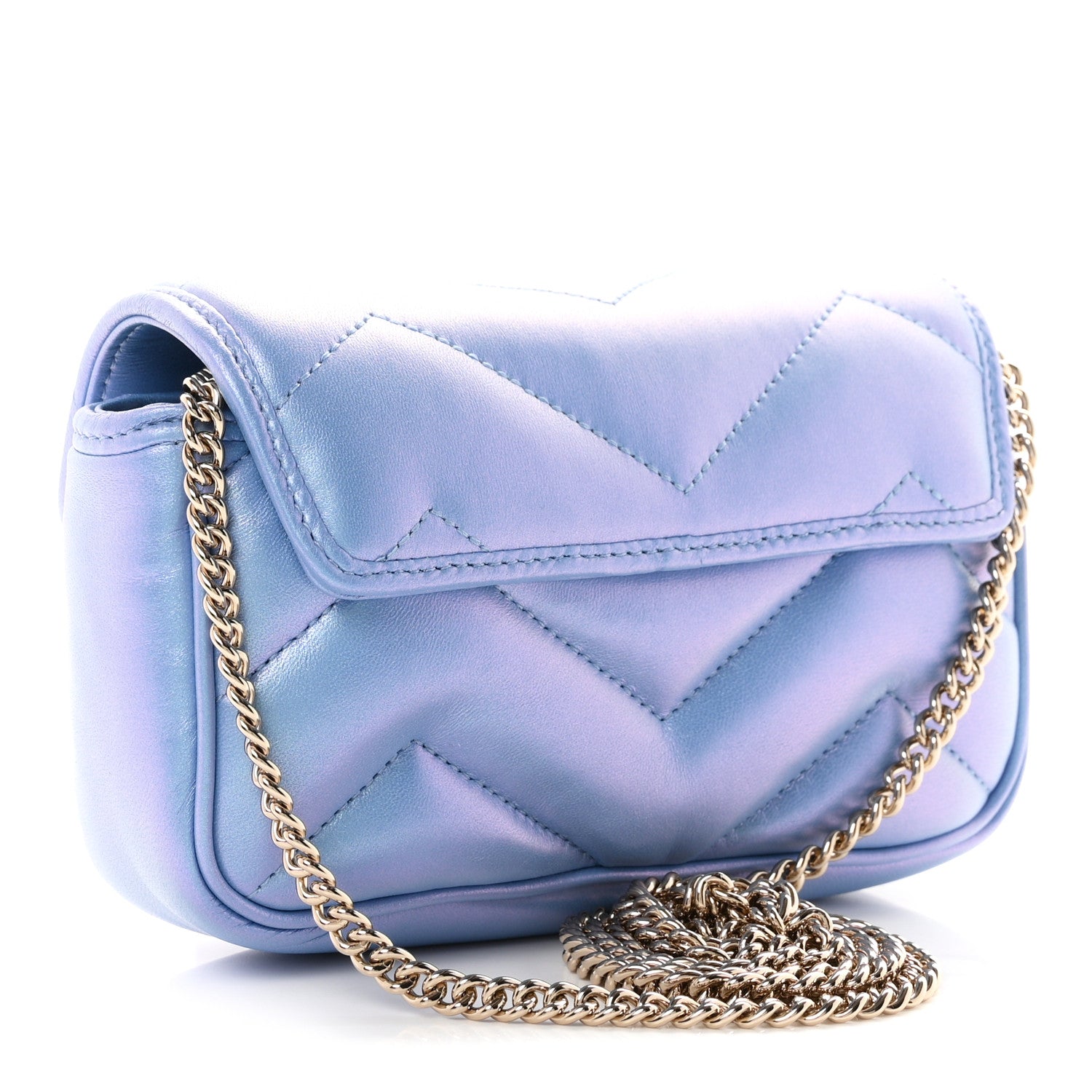 Gucci Iridescent Nappa Chevron Matelasse Super Mini GG Marmont Shoulder Bag Mindful Azure 3 of 11