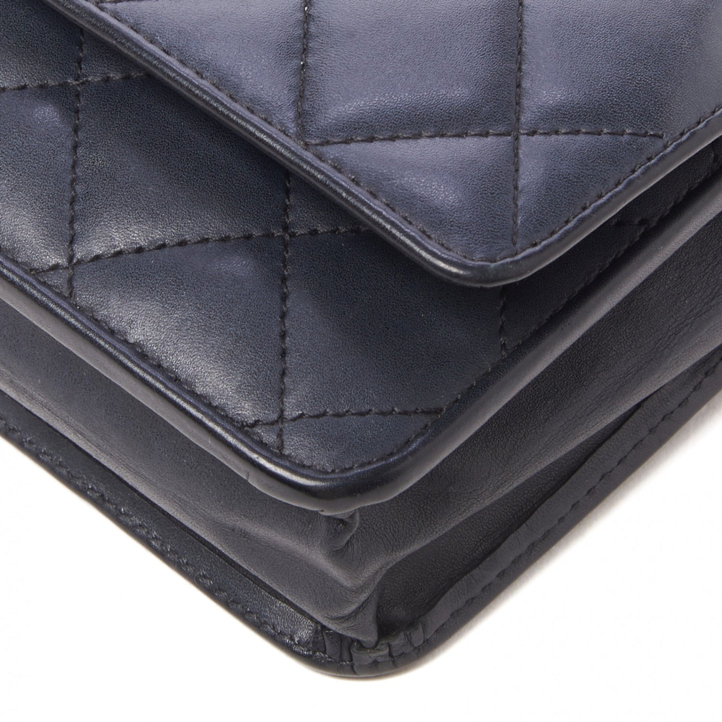 Calfskin Quilted Cambon Wallet On Chain WOC Black