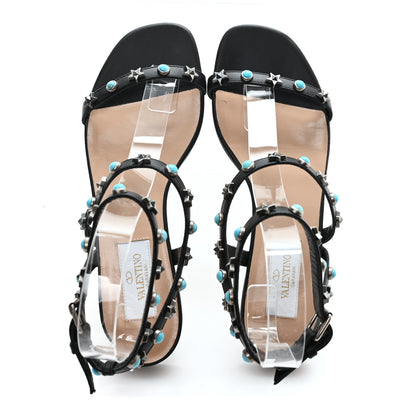 Valentino Garavani Calfskin Rockstud Rolling Ankle Wrap Flat Sandals 35 Black 2 of 8