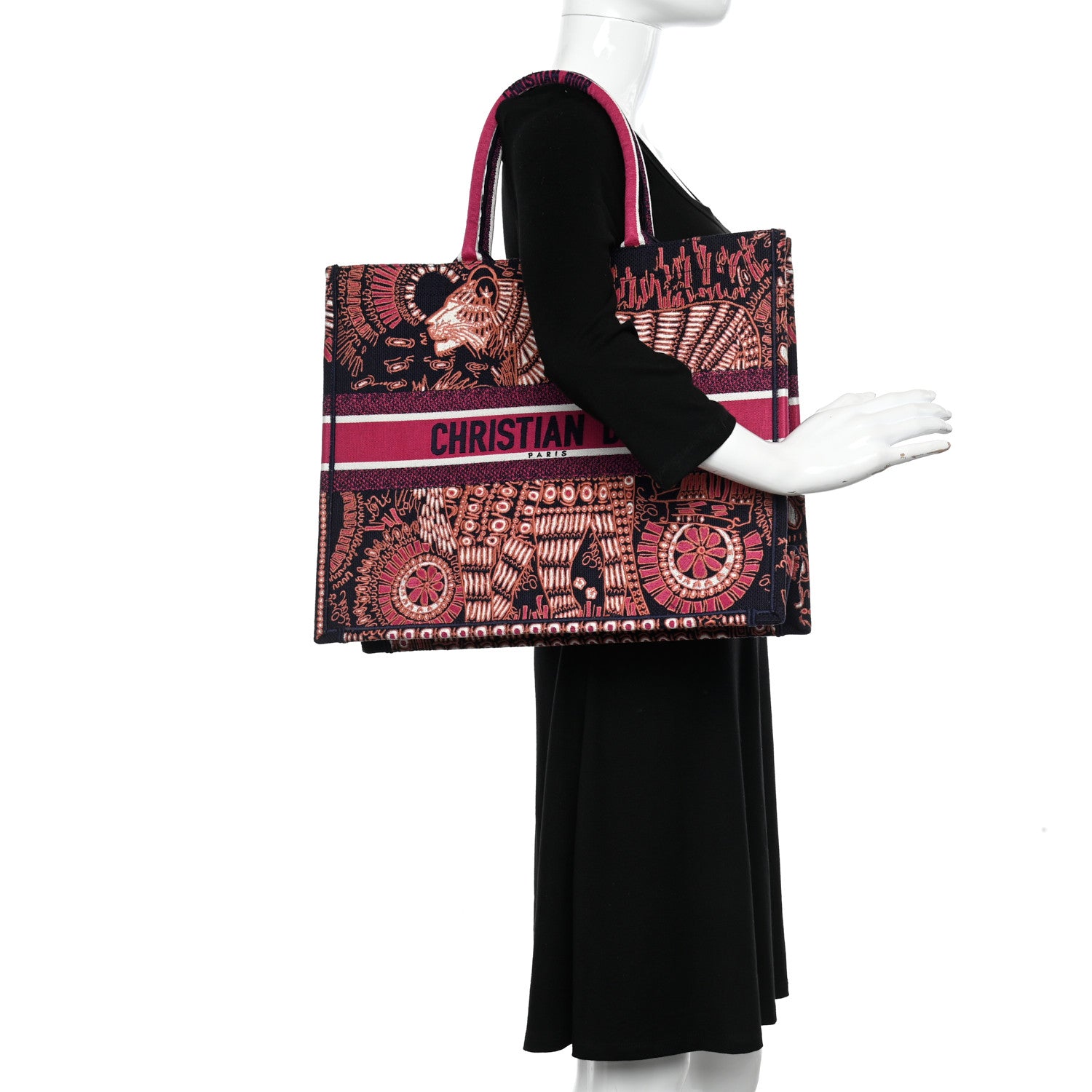 Christian Dior Canvas Embroidered Dior Animals Tiger Book Tote Deep Blue Fuchsia 2 of 10