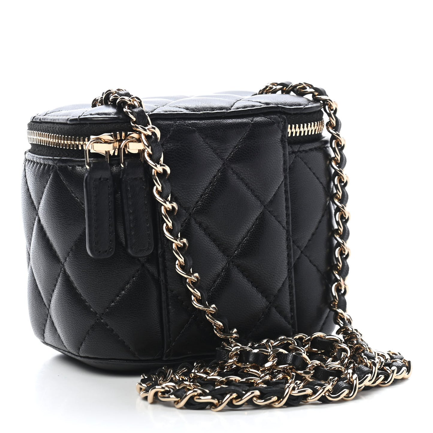 Lambskin Quilted Mini Vanity Case With Chain Black