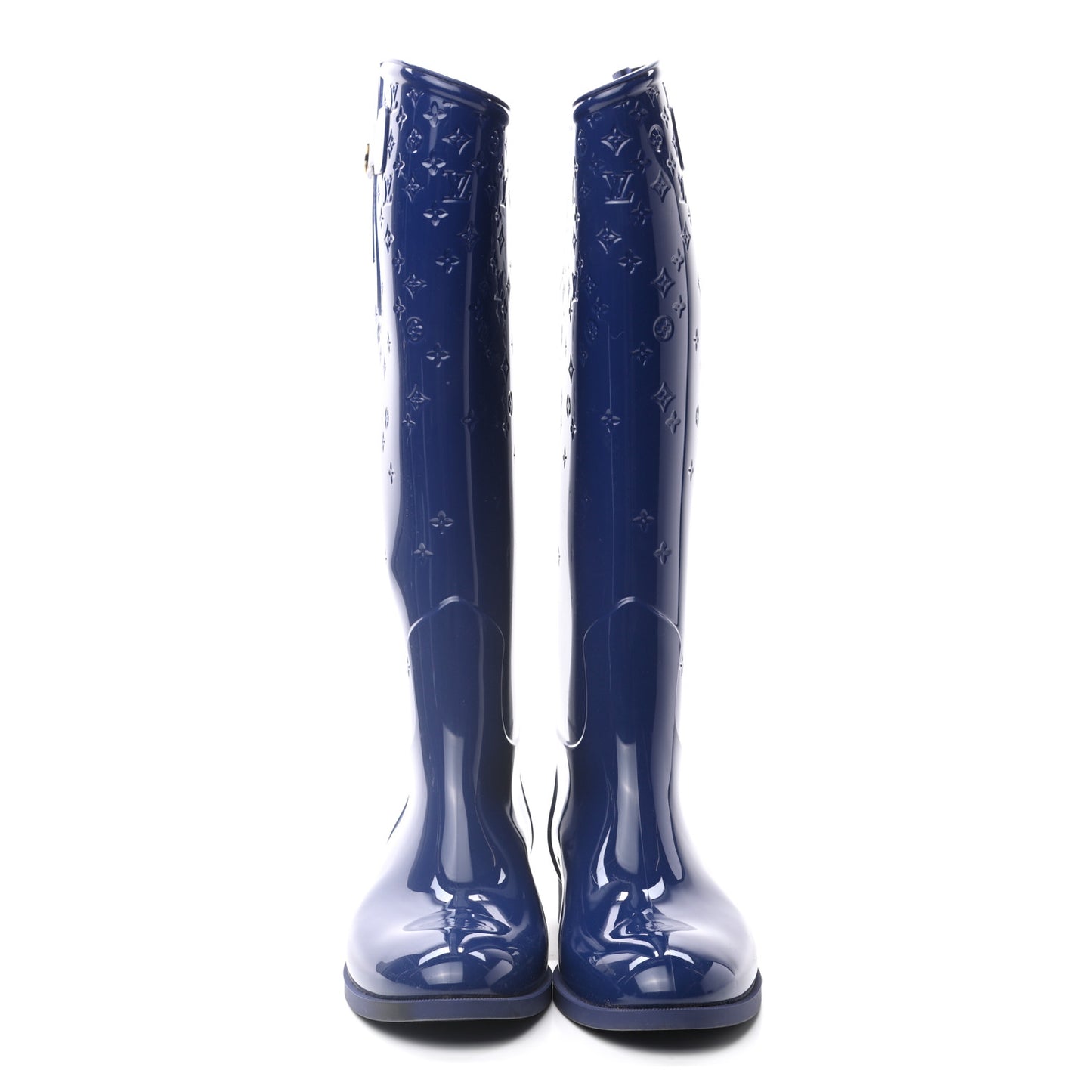 Rubber Embossed Monogram Drops High Rain Boots 41 Blue