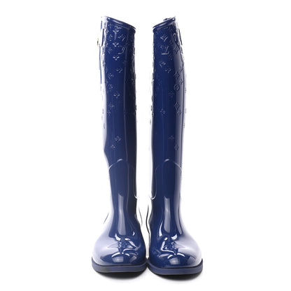 Louis Vuitton Rubber Embossed Monogram Drops High Rain Boots 41 Blue 2 of 9