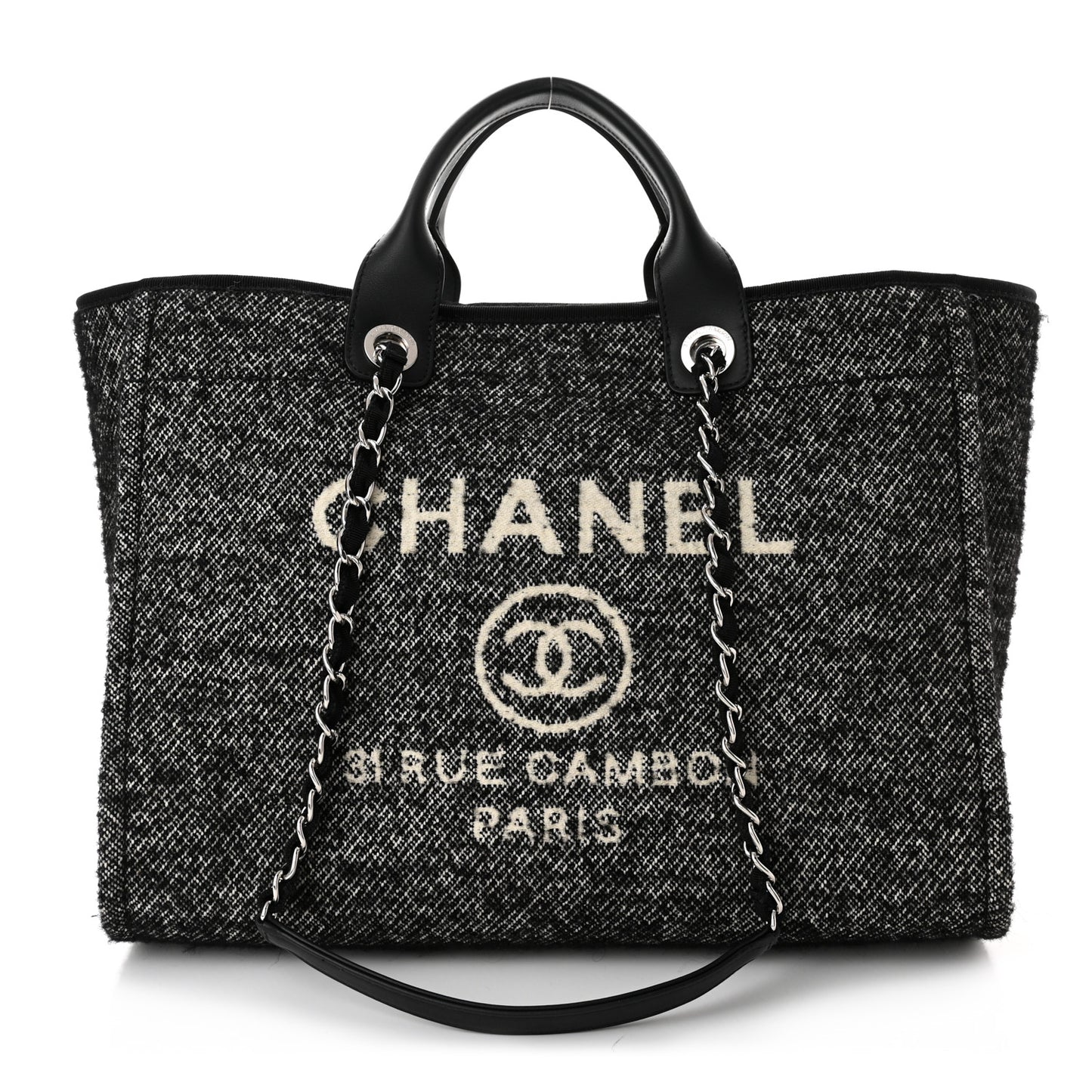 Mixed Fibers Calfskin Medium Deauville Tote Black