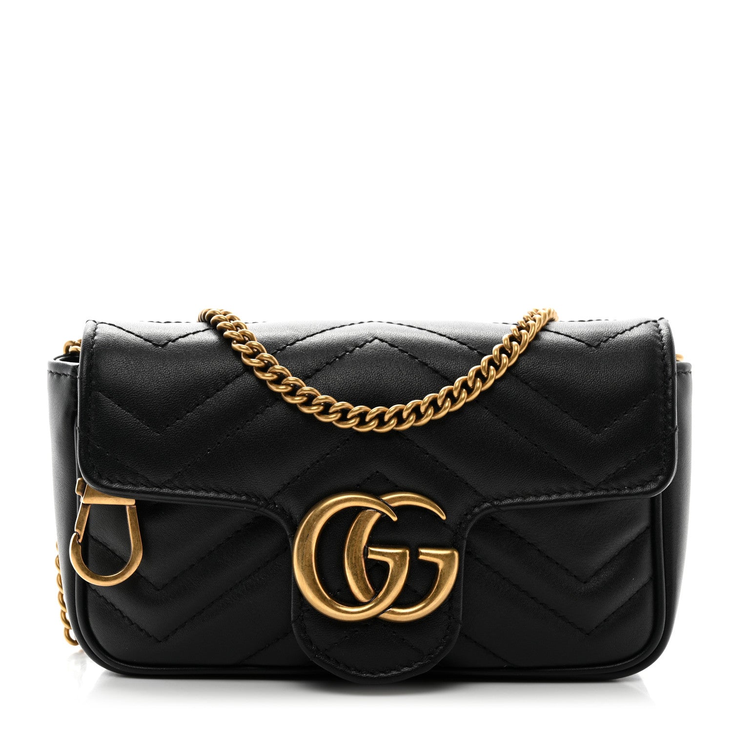 Gucci Calfskin Matelasse Super Mini GG Marmont Shoulder Bag Black 1 of 10