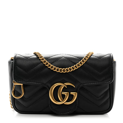 Gucci Calfskin Matelasse Super Mini GG Marmont Shoulder Bag Black 1 of 10