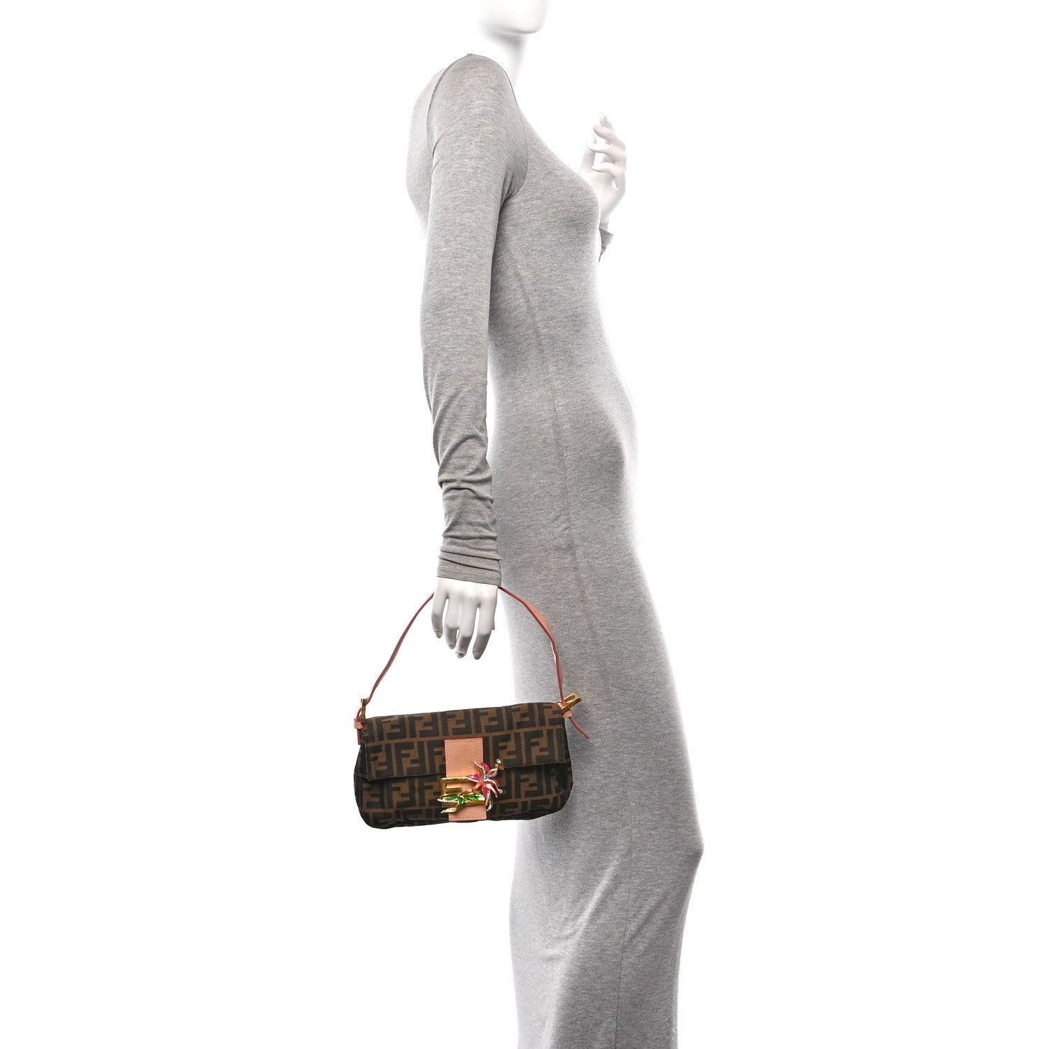 Fendi Zucca Crystal Flower Baguette Tobacco 2 of 9