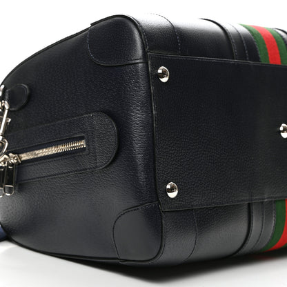 Gucci Textured Dollar Calfskin Web Medium Savoy Duffle Bag Blue 8 of 9