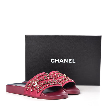 Chanel Satin Chain Flat Sandals 40 Dark Fuchsia 10 of 10