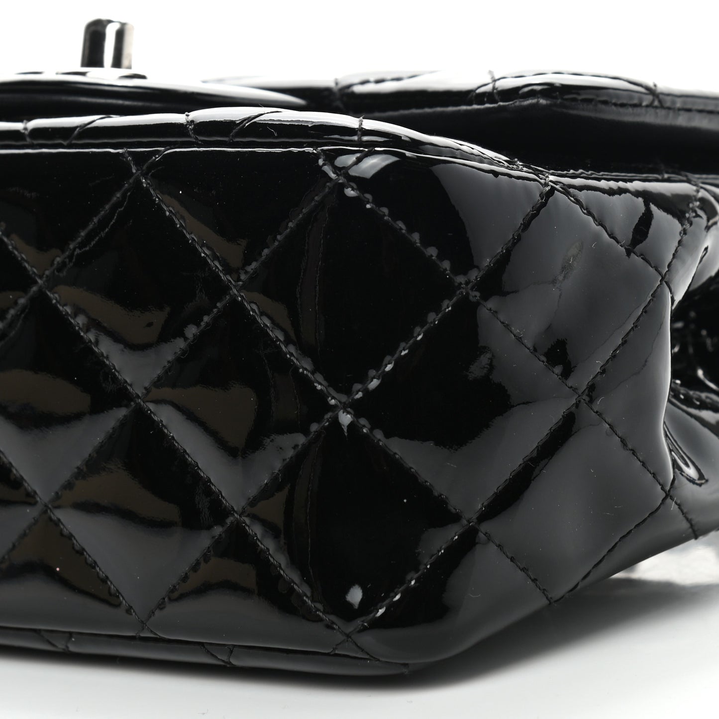 Patent Calfskin Quilted Mini Square Flap Black
