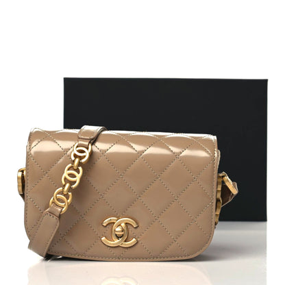 Chanel Shiny Calfskin Quilted Suede Goatskin Mini Messenger Beige 10 of 10