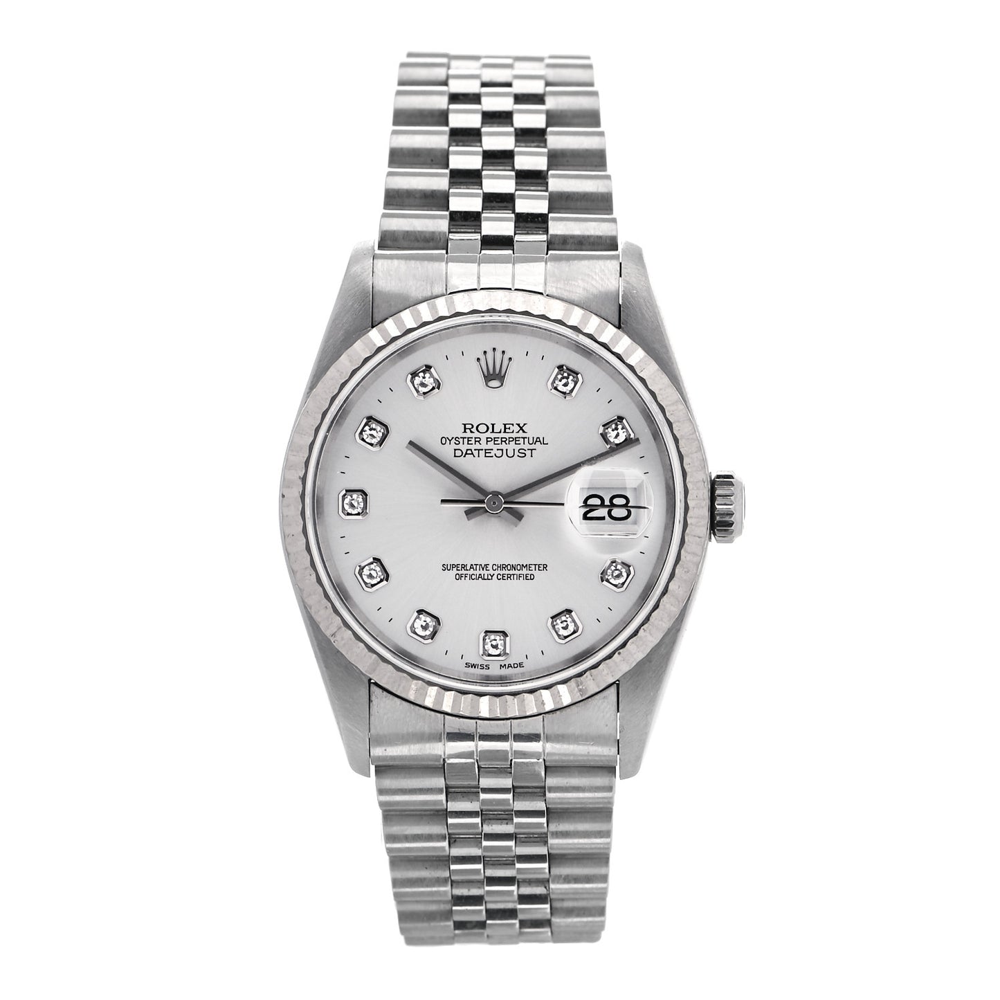 Stainless Steel 18K White Gold Diamond 36mm Oyster Perpetual Datejust Watch Silver 16234