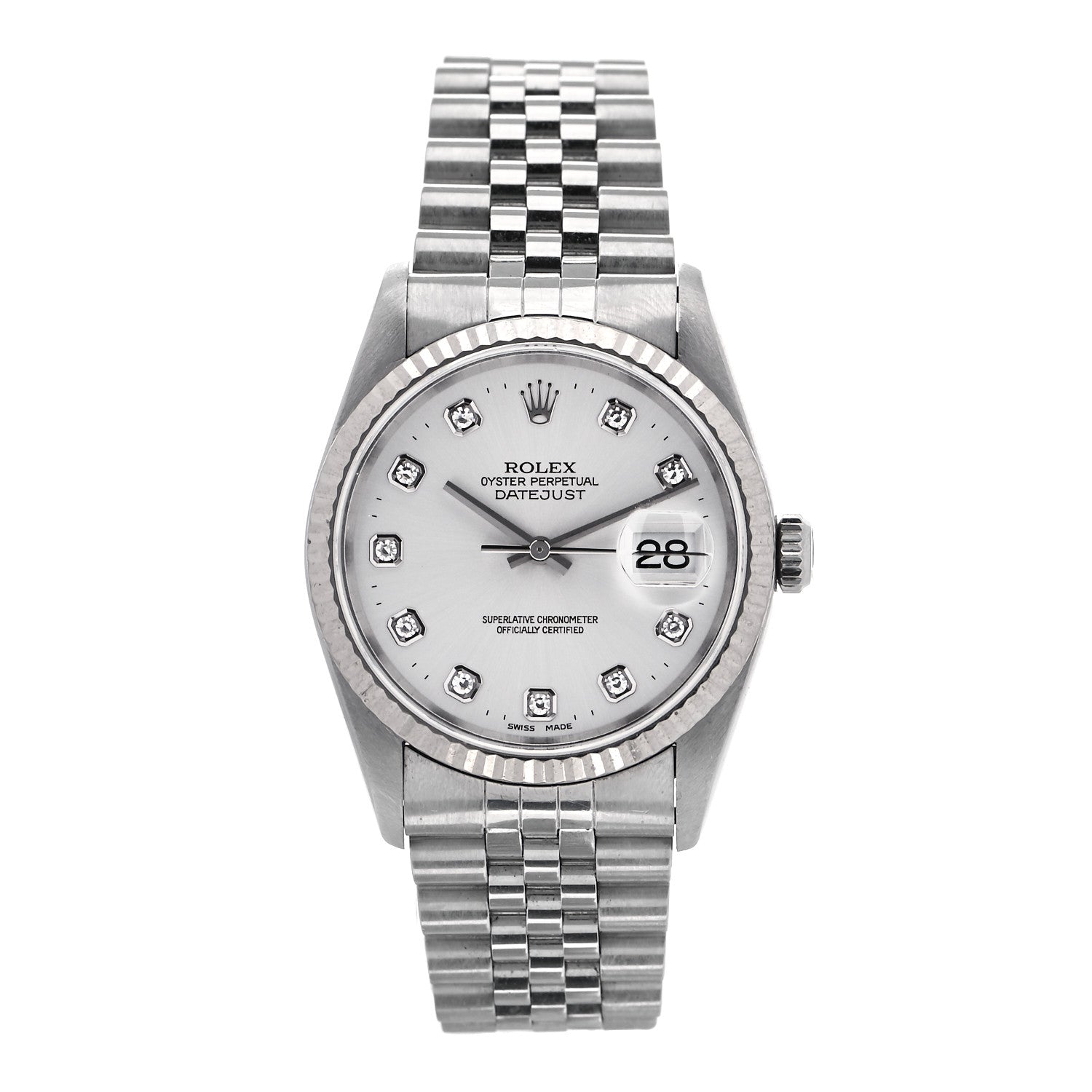 Rolex Stainless Steel 18K White Gold Diamond 36mm Oyster Perpetual Datejust Watch Silver 16234 1 of 4